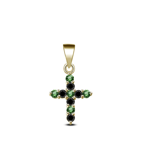 atjewels 18K Yellow Gold on 925 Sterling Green Sapphire and Black CZ Cross Pendant MOTHER'S DAY SPECIAL OFFER - atjewels.in