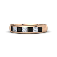 atjewels Rose Gold Plated 925 Sterling Silver Princess Cut Black & White CZ Wedding Band Ring MOTHER'S DAY SPECIAL OFFER - atjewels.in