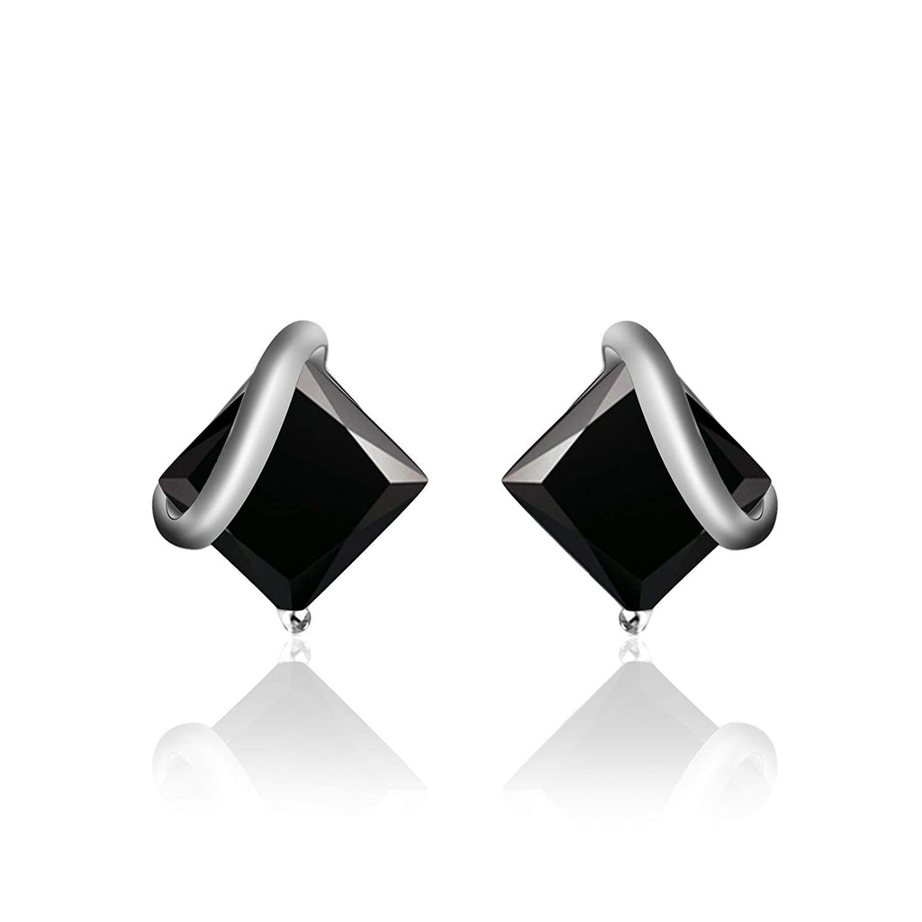 atjewels 14k White Gold Over 925 Sterling Princess Cut Black Zirconia Engagement Stud Earrings MOTHER'S DAY SPECIAL OFFER - atjewels.in