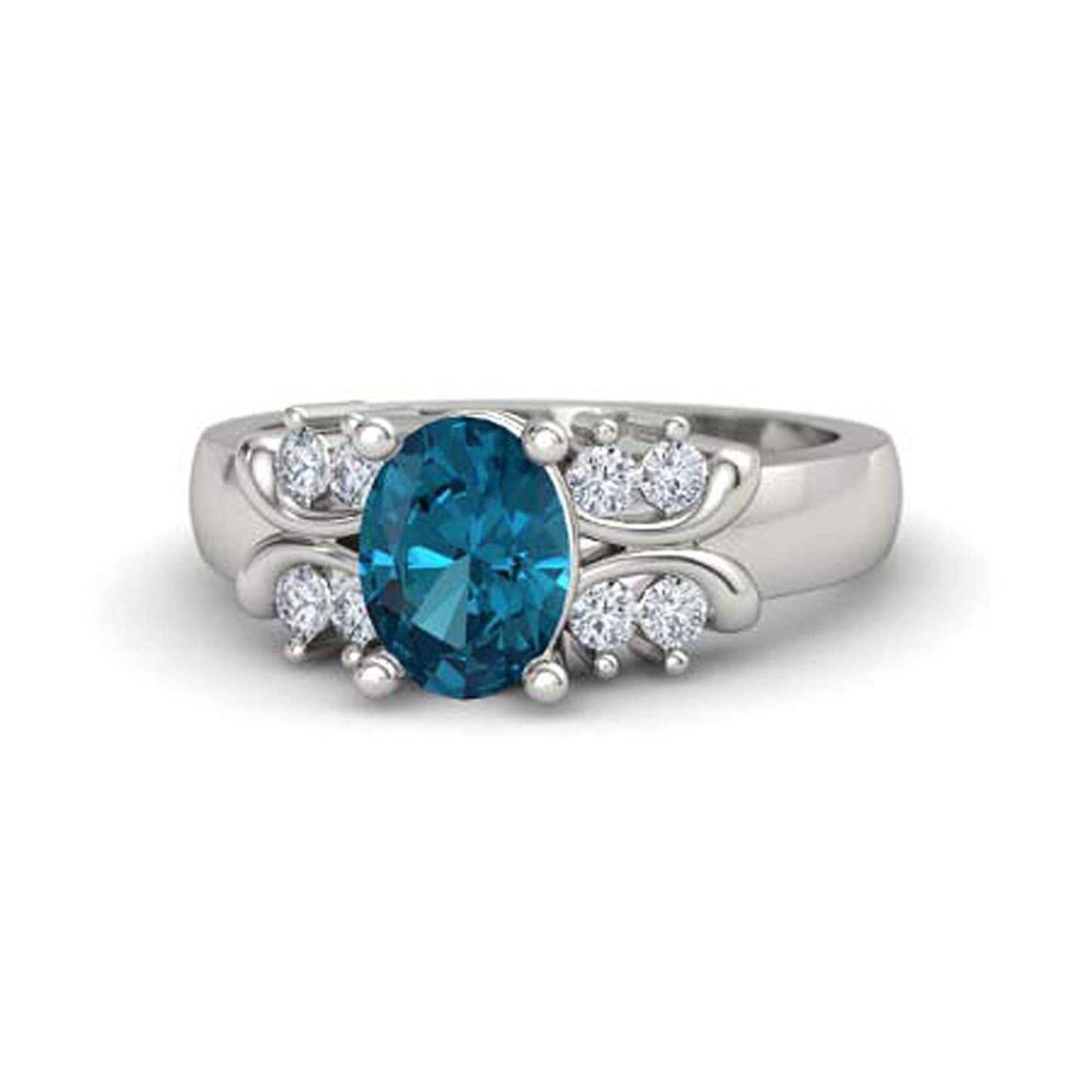 atjewels .925 Sterling Silver Oval Shape Blue Topaz Engagement/Wedding Ring Variation For Women's & Girl's - atjewels.in