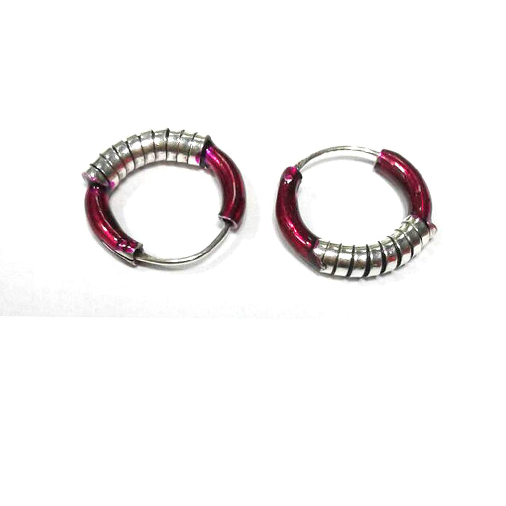 atjewels .925 Sterling Silver With Red Color Enamel Hoop Earrings For Kid's & Women's MOTHER'S DAY SPECIAL OFFER - atjewels.in