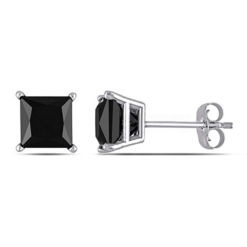 atjewels 14K White Gold Over 925 Sterling Silver Princess Cut Black CZ Solitaire Stud Earrings For Women's MOTHER'S DAY SPECIAL OFFER - atjewels.in