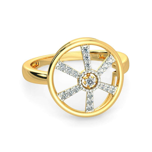 atjewels 14k Yellow Gold Over .925 Sterling Silver Round Cut White CZ Wheel Ring For Unisex MOTHER'S DAY SPECIAL OFFER - atjewels.in