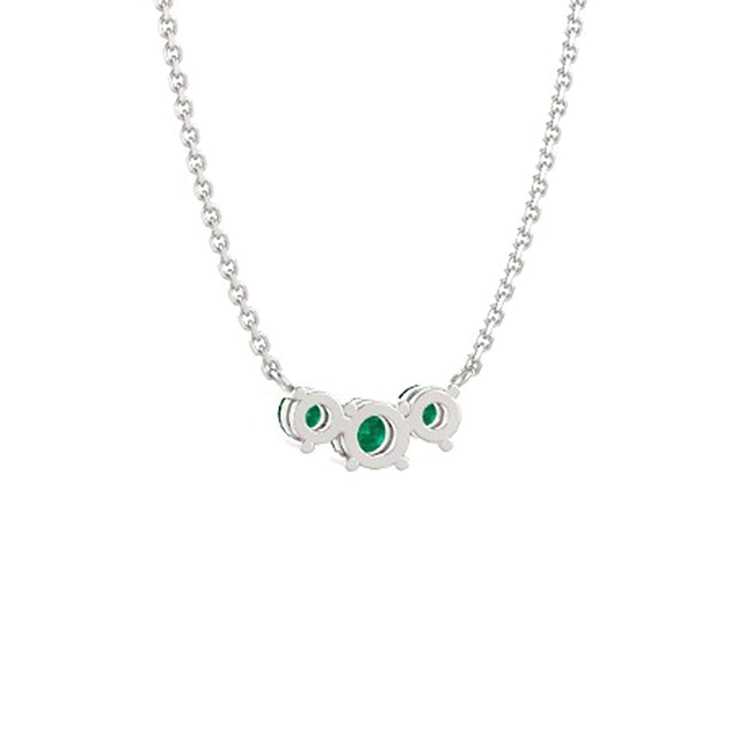 atjewels 14k White Gold Over .925 Sterling Silver Rund Cut Green Emerald Three Stone Pendant MOTHER'S DAY SPECIAL OFFER - atjewels.in