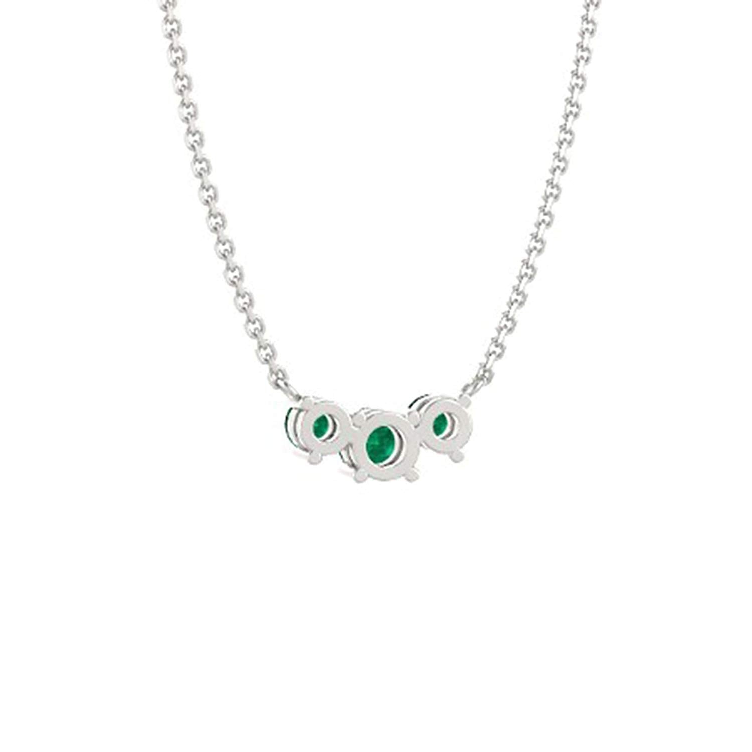 atjewels 14k White Gold Over .925 Sterling Silver Rund Cut Green Emerald Three Stone Pendant MOTHER'S DAY SPECIAL OFFER - atjewels.in