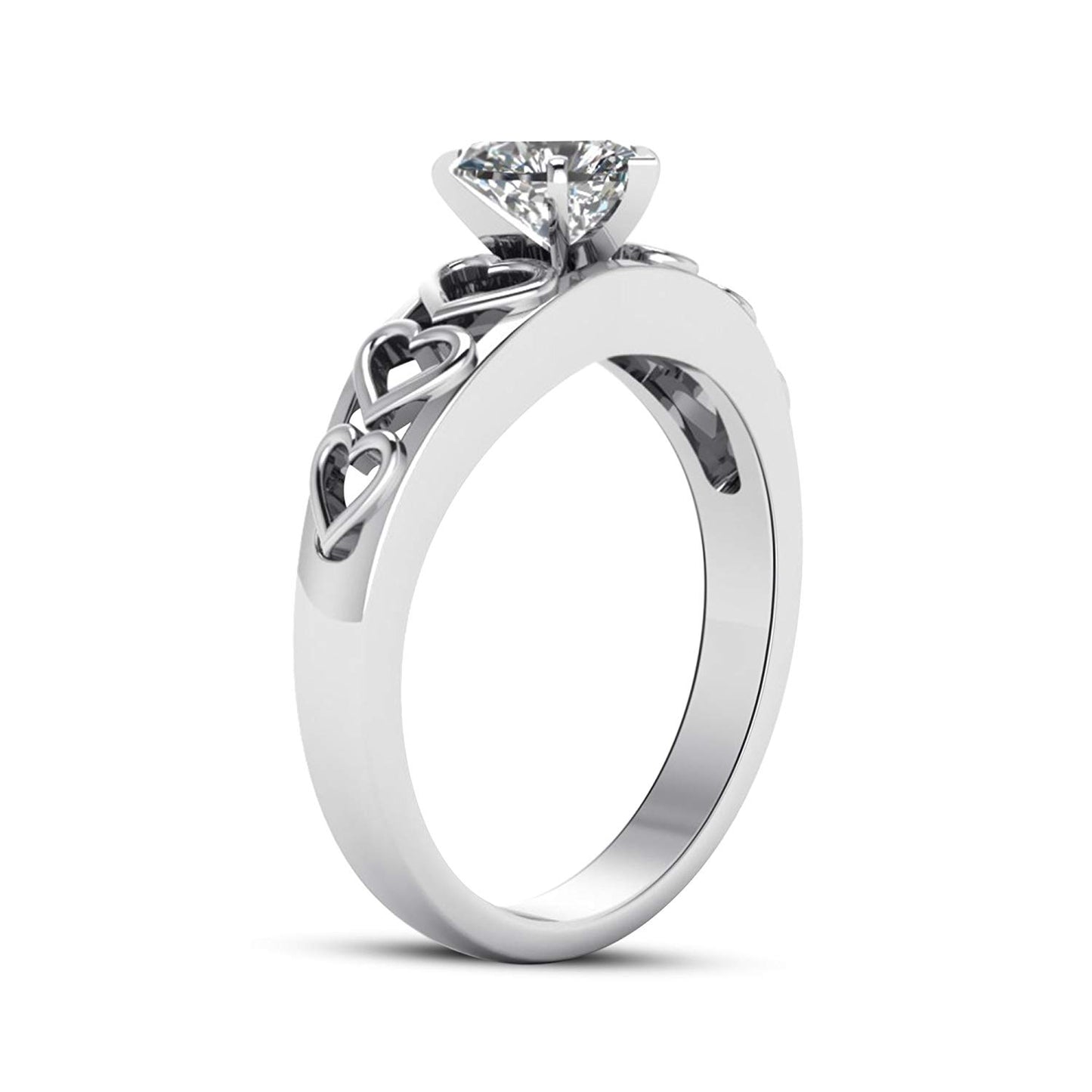 atjewels 14K White Gold Over 925 Sterling Silver with White Zirconia Heart Ring Free Sizing MOTHER'S DAY SPECIAL OFFER - atjewels.in