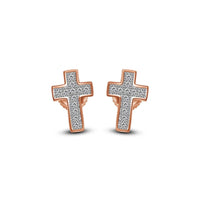 atjewels Fashionable Cross Stud Earrings 18k Rose Gold Plated On .925 Sterling Silver With Round Cut White Diamond MOTHER'S DAY SPECIAL OFFER - atjewels.in
