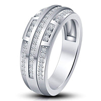 atjewels 14K White Gold on 925 Silver Round White CZ Wedding & Engagement Band Ring For Women's MOTHER'S DAY SPECIAL OFFER - atjewels.in