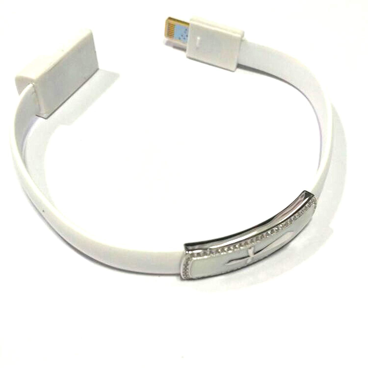 atjewels .925 Sterling Silver W/ Round Cut White Cz Flat USB Cable,Data Charging Cord White Color Bracelet MOTHER'S DAY SPECIAL OFFER - atjewels.in