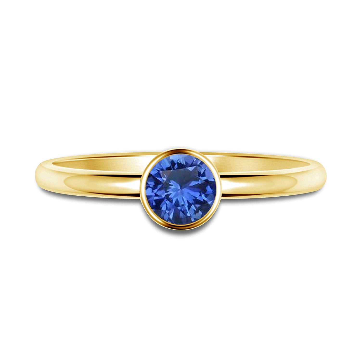 atjewels Round Blue Sapphire in 14K Yellow Gold Over 925 Silver Sterling Solitaire Ring MOTHER'S DAY SPECIAL OFFER - atjewels.in