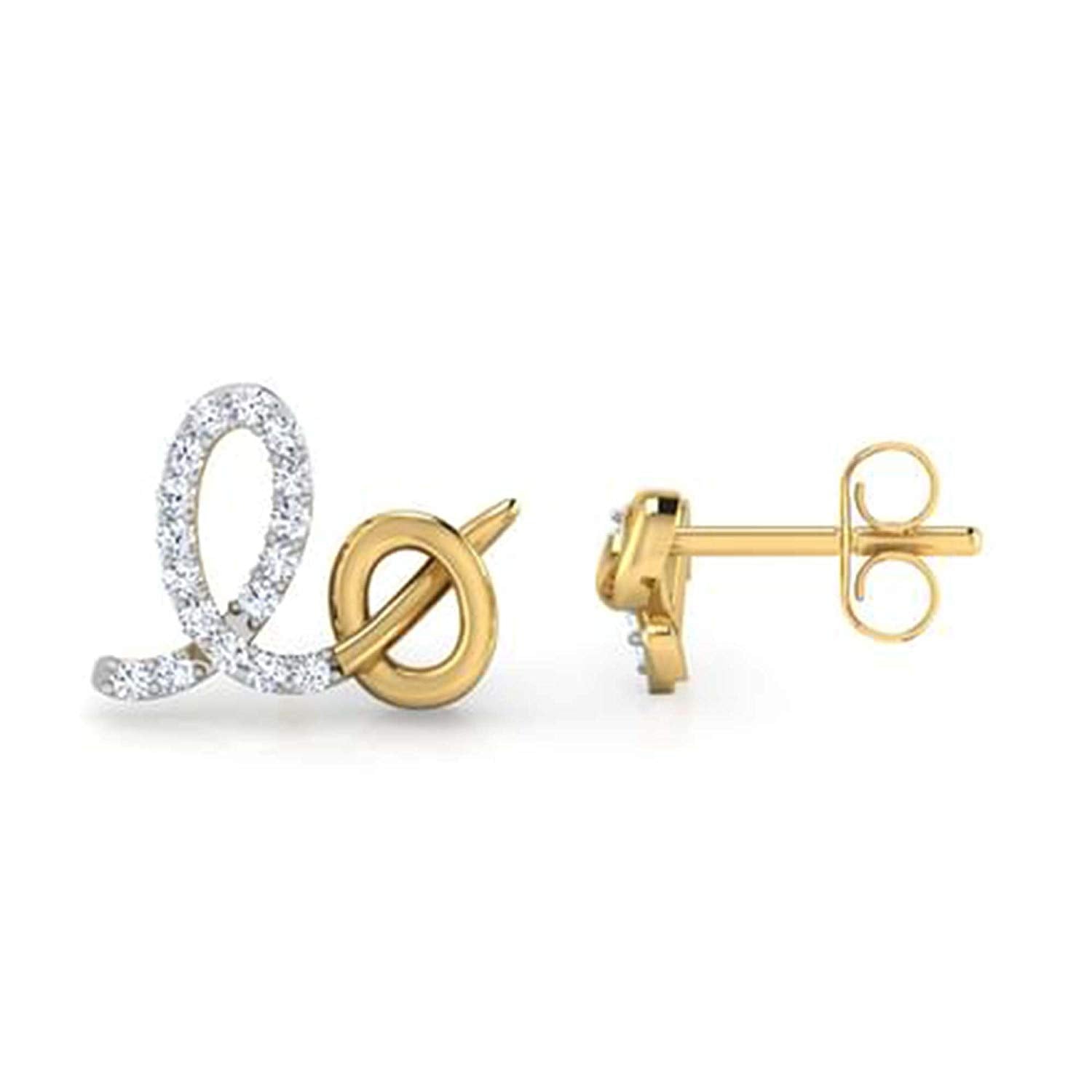 atjewels 14K Yellow Gold Over 925 Sterling Silver Round White CZ Mixmatch LO with VE Stud Earrings MOTHER'S DAY SPECIAL OFFER - atjewels.in