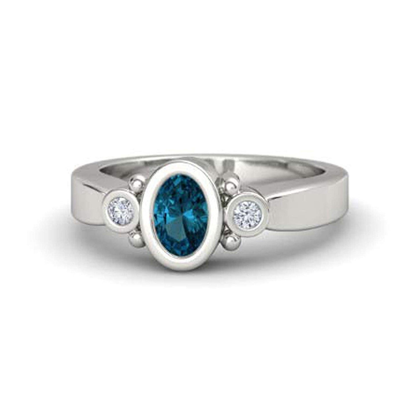 atjewels .925 Sterling Silver Oval Shape Blue Topaz Engagement/Wedding Ring Variation For Women's & Girl's - atjewels.in