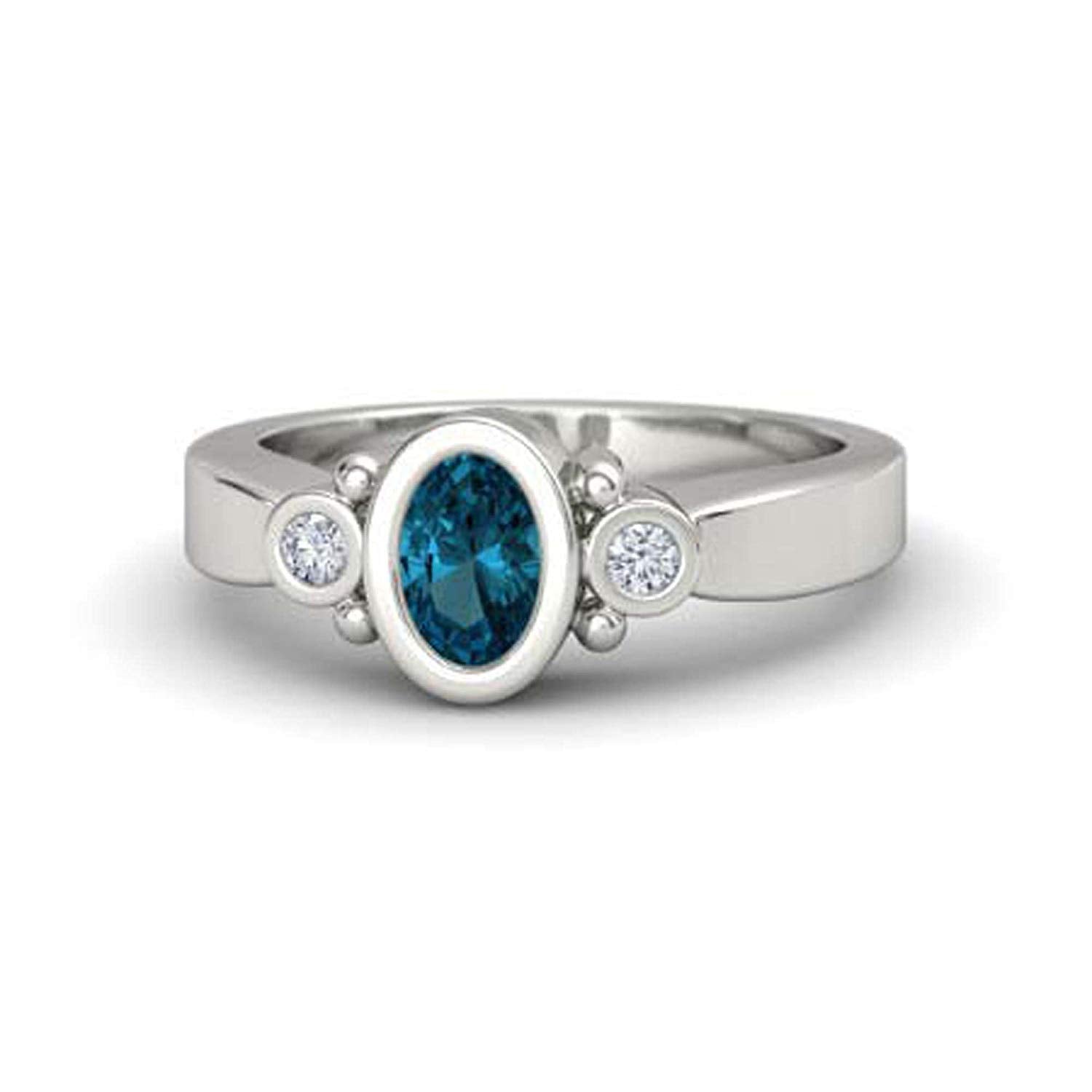 atjewels .925 Sterling Silver Oval Shape Blue Topaz Engagement/Wedding Ring Variation For Women's & Girl's - atjewels.in