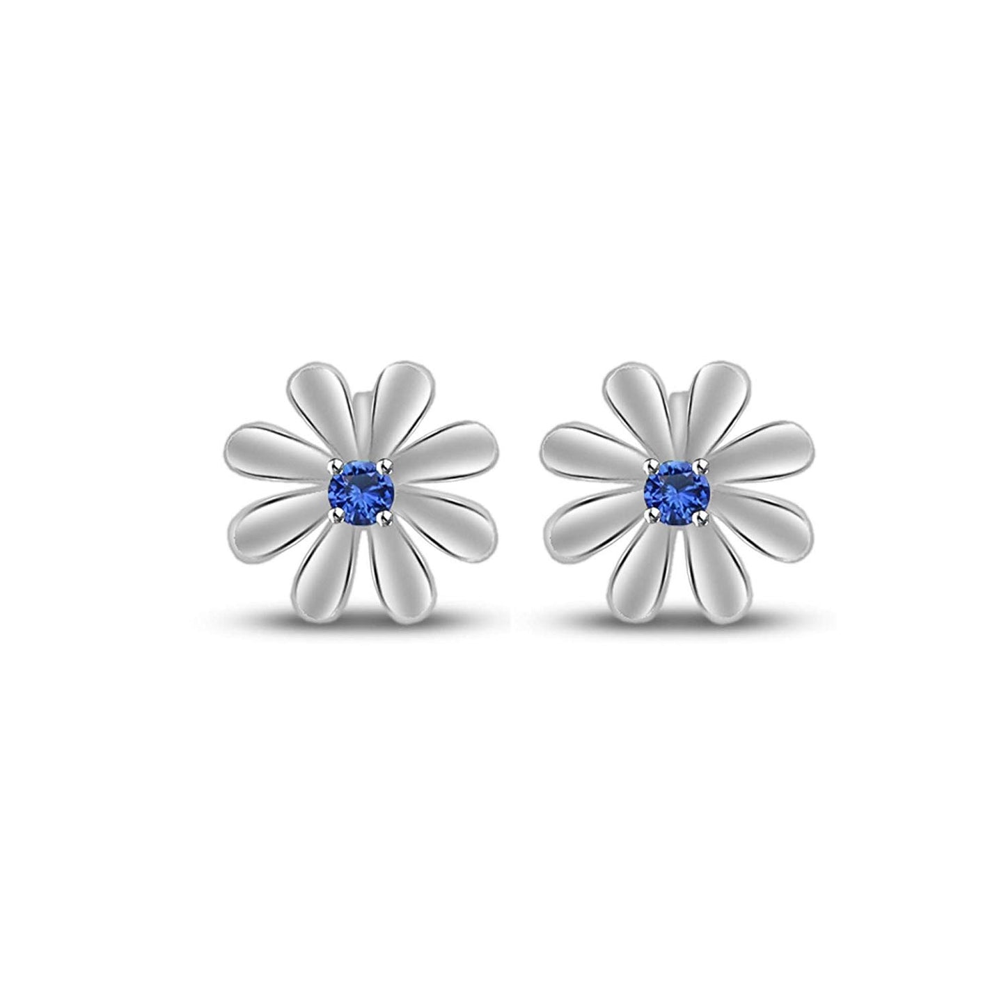 atjewels Round Cut Blue Sapphire .925 Sterling Silver Flower Stud Earrings Girls & Wome's For MOTHER'S DAY SPECIAL OFFER - atjewels.in