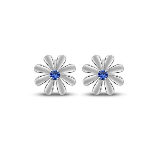 atjewels Round Cut Blue Sapphire .925 Sterling Silver Flower Stud Earrings Girls & Wome's For MOTHER'S DAY SPECIAL OFFER - atjewels.in