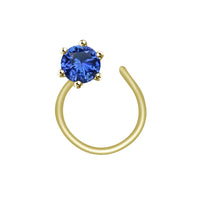 atjewels 14K Yellow Gold Over 925 Sterling Silver Round Blue Sapphire Nose Pin for Women Girls - atjewels.in