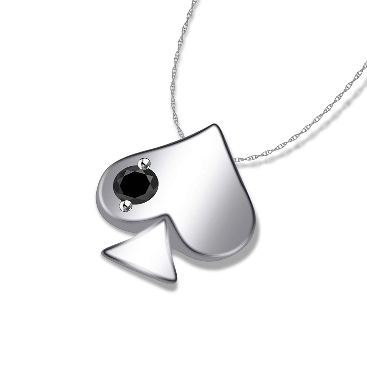 Solid 925 Sterling Silver Ace of Spades Roiund Cut Black CZ Solitaire Without Chain Pendant From atjewels MOTHER'S DAY SPECIAL OFFER - atjewels.in