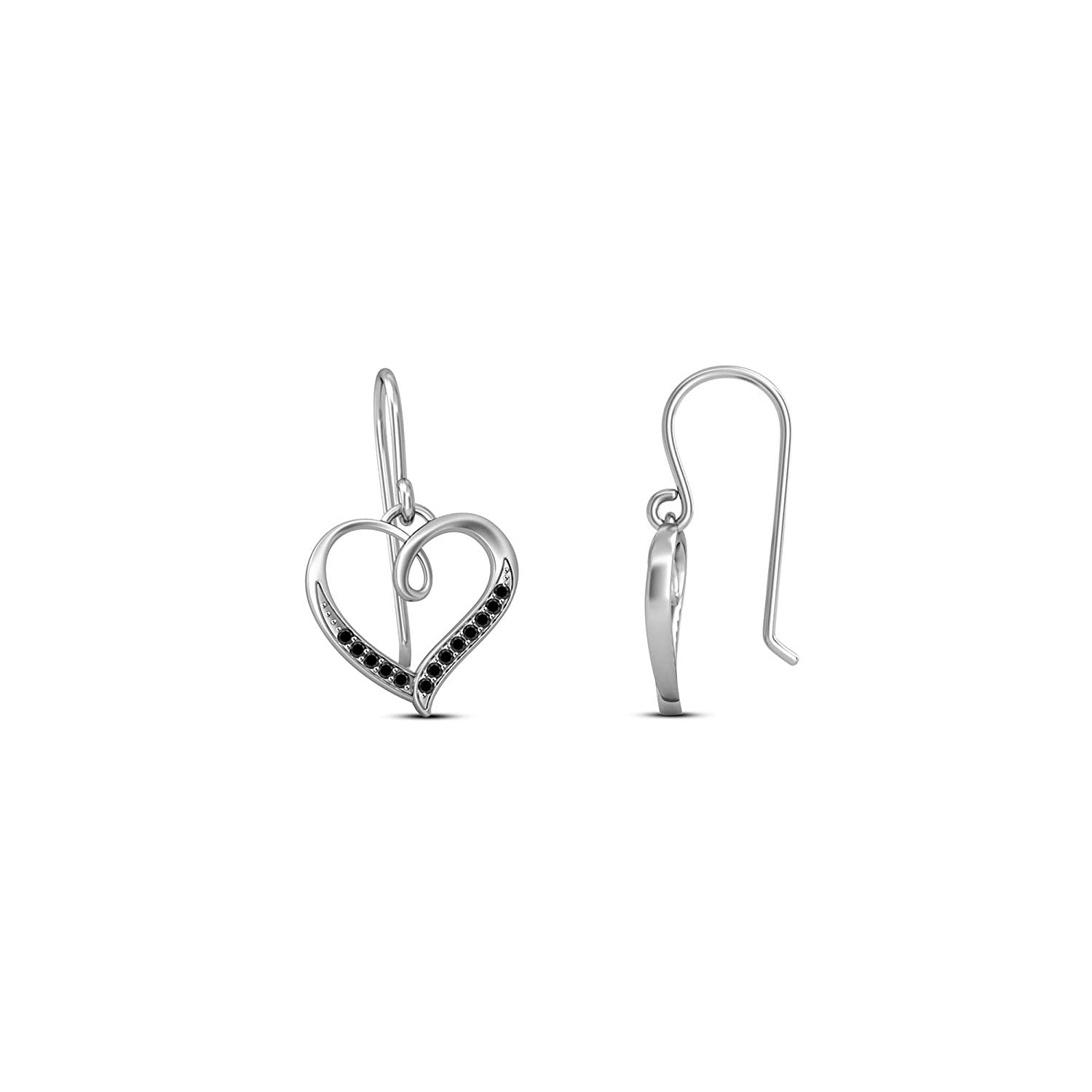 atjewels 925 Sterling Silver Round Black Zirconia Heart Hook Earrings MOTHER'S DAY SPECIAL OFFER - atjewels.in