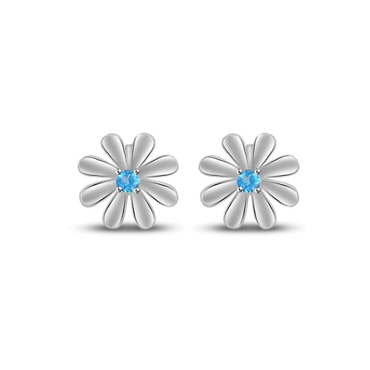 atjewels Round Cut Blue Aquamarine .925 Sterling Silver Flower Stud Earrings Girls & Wome's For MOTHER'S DAY SPECIAL OFFER - atjewels.in