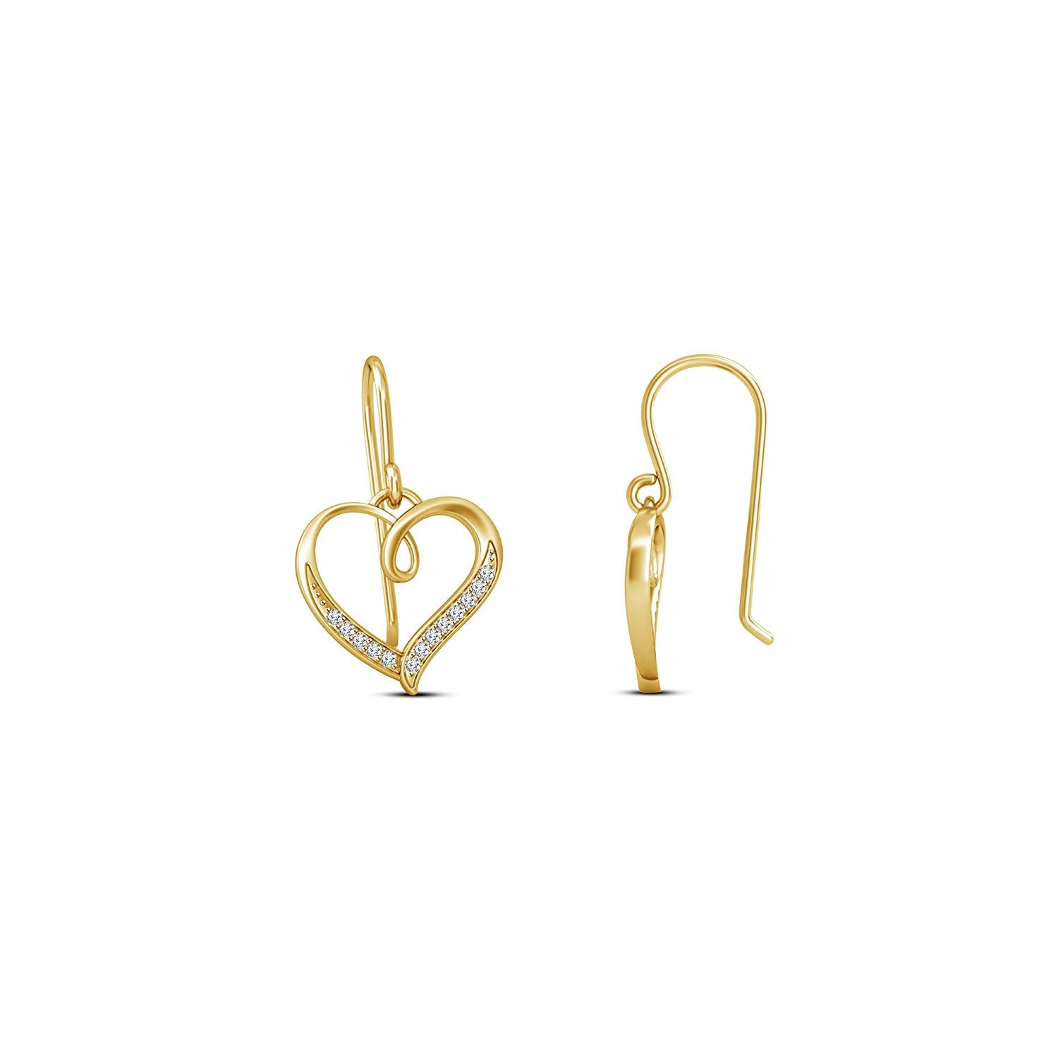 atjewels Round White Zirconia 14K Yellow Gold Plated on 925 Silver Heart Hook Earrings for Women's MOTHER'S DAY SPECIAL OFFER - atjewels.in
