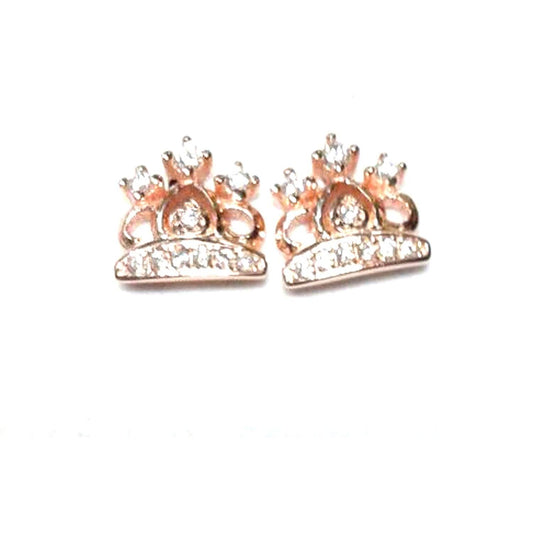 atjewels Round Cut White CZ 14k Rose Gold Over 925 Sterling Silver Crown Stud Earrings For Girl's and Women's For MOTHER'S DAY SPECIAL OFFER - atjewels.in