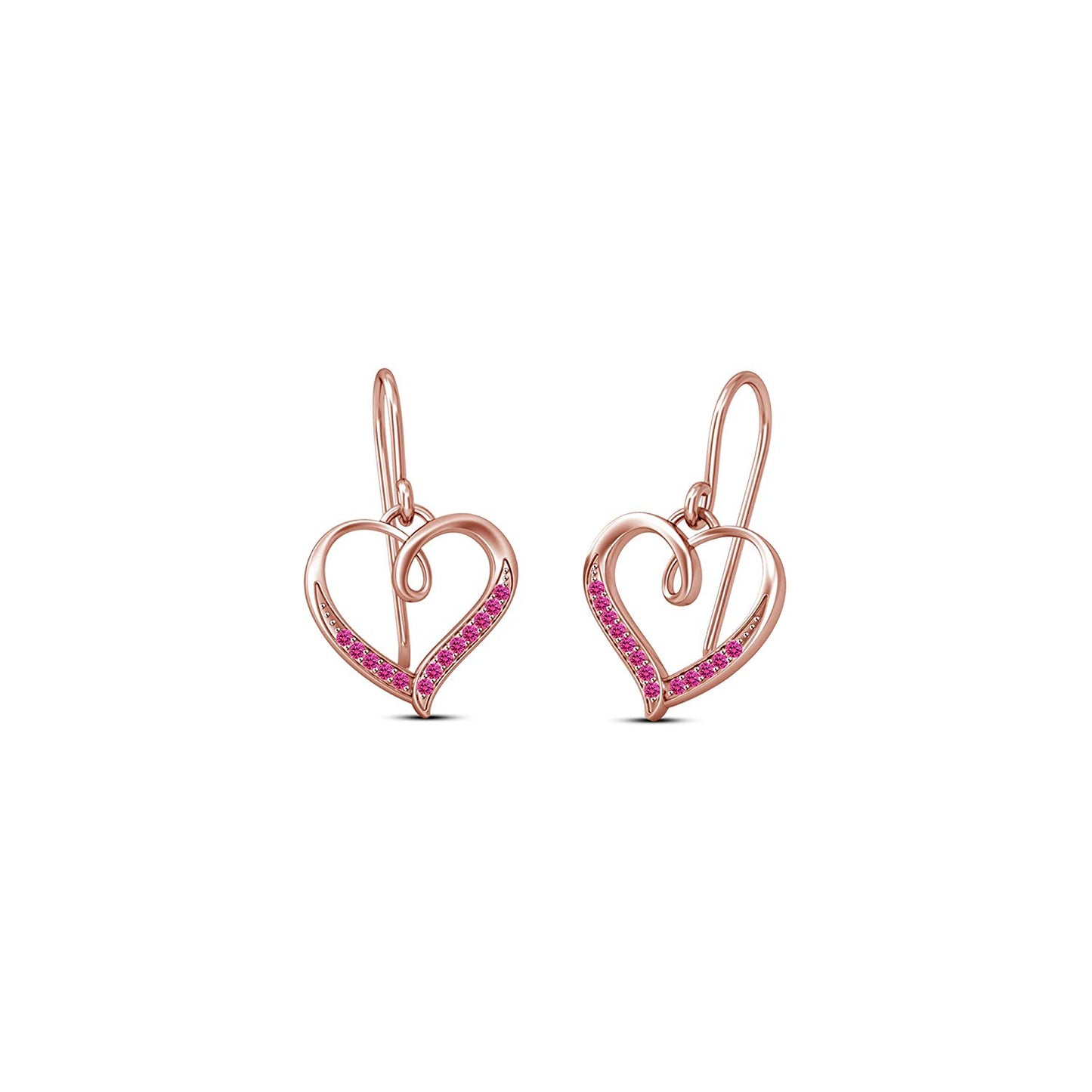 atjewels 14K Rose Gold Plated on 925 Silver Round Pink Sapphire Heart Hook Earrings MOTHER'S DAY SPECIAL OFFER - atjewels.in