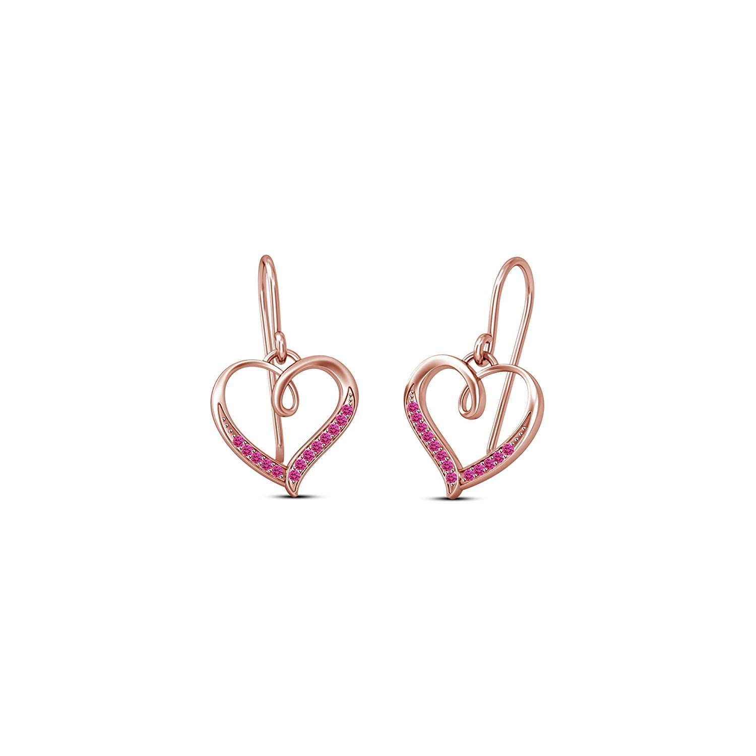 atjewels 14K Rose Gold Plated on 925 Silver Round Pink Sapphire Heart Hook Earrings MOTHER'S DAY SPECIAL OFFER - atjewels.in
