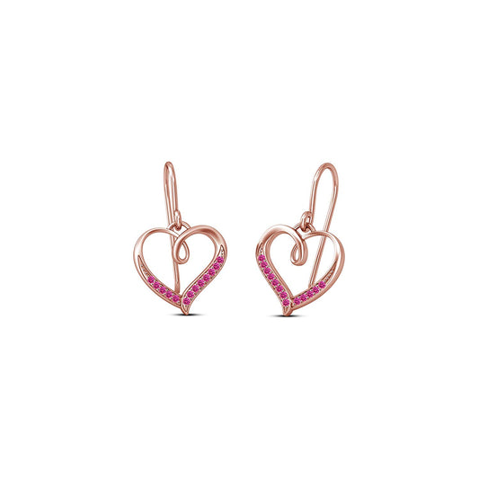 atjewels 14K Rose Gold Plated on 925 Silver Round Pink Sapphire Heart Hook Earrings MOTHER'S DAY SPECIAL OFFER - atjewels.in