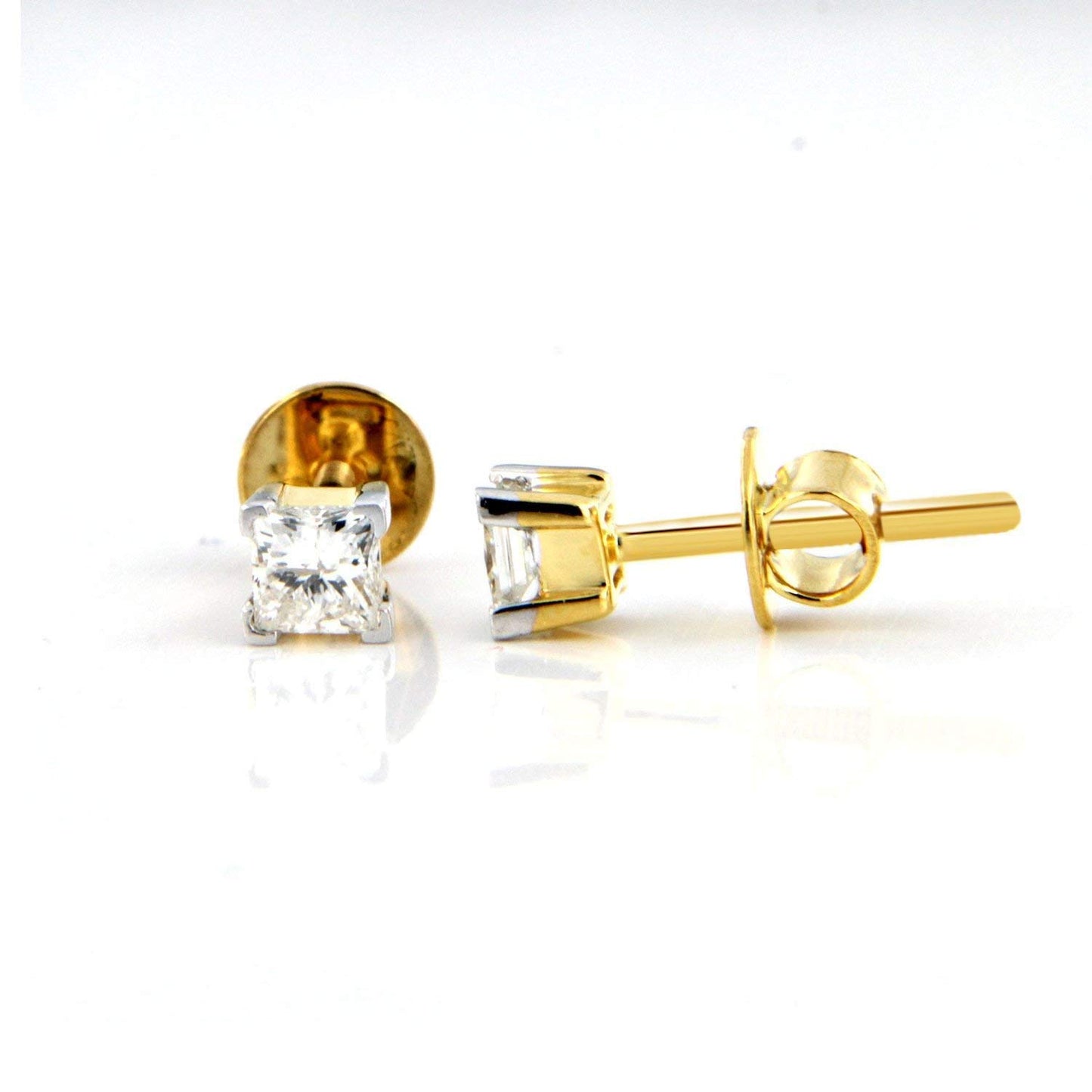atjewels 18k Yellow & White Gold Plated .925 Sterling Silver White Diamond Princess Shape Stud Earrings MOTHER'S DAY SPECIAL OFFER - atjewels.in