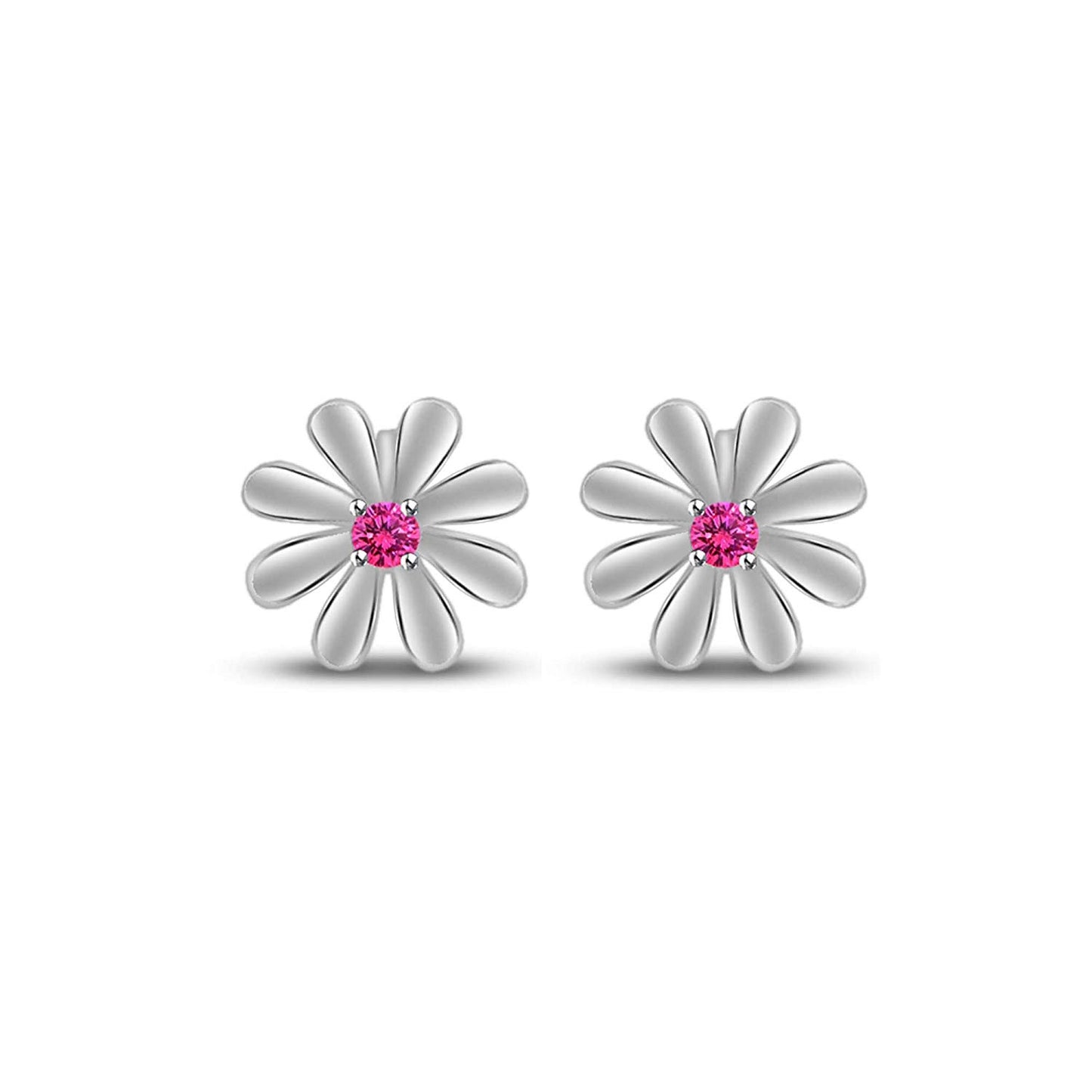 atjewels Round Cut Pink Sapphire .925 Sterling Silver Flower Stud Earrings Girls & Wome's For MOTHER'S DAY SPECIAL OFFER - atjewels.in