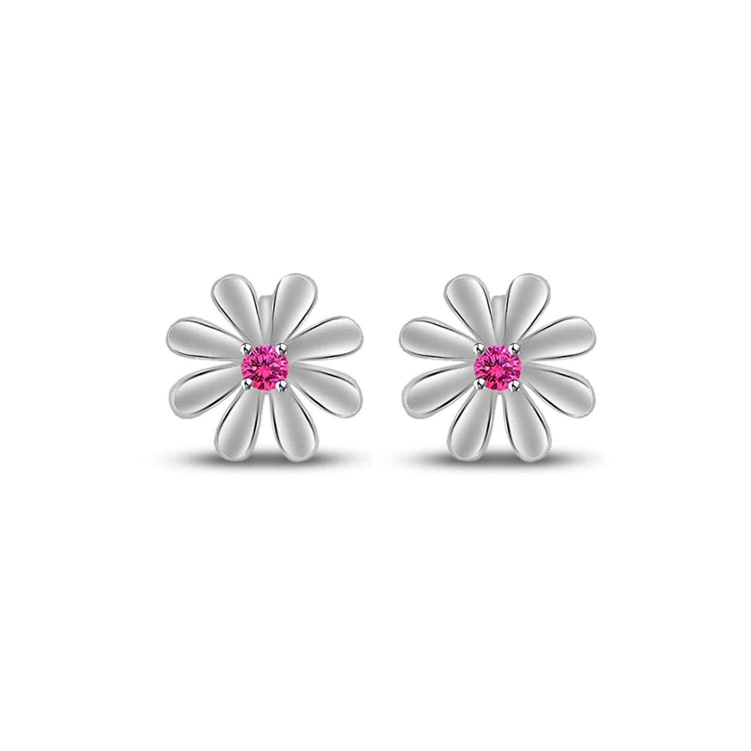 atjewels Round Cut Pink Sapphire .925 Sterling Silver Flower Stud Earrings Girls & Wome's For MOTHER'S DAY SPECIAL OFFER - atjewels.in
