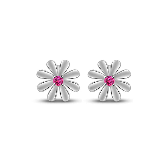 atjewels Round Cut Pink Sapphire .925 Sterling Silver Flower Stud Earrings Girls & Wome's For MOTHER'S DAY SPECIAL OFFER - atjewels.in