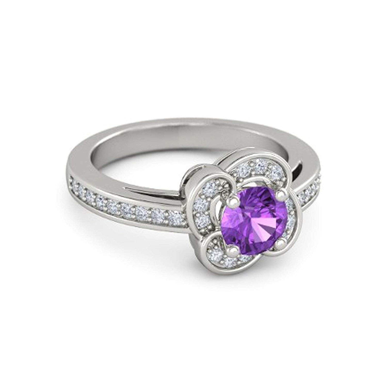 atjewels Round Cut Purple Amethyst & White CZ .925 Sterling Silver Engagement Flower Ring For Women's and Girl's For Diwali Special - atjewels.in