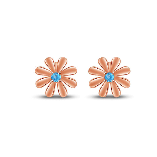 atjewels Round Cut Blue Aquamarine 14k Rose Gold Over .925 Sterling Silver Flower Stud Earrings Girls & Wome's For MOTHER'S DAY SPECIAL OFFER - atjewels.in