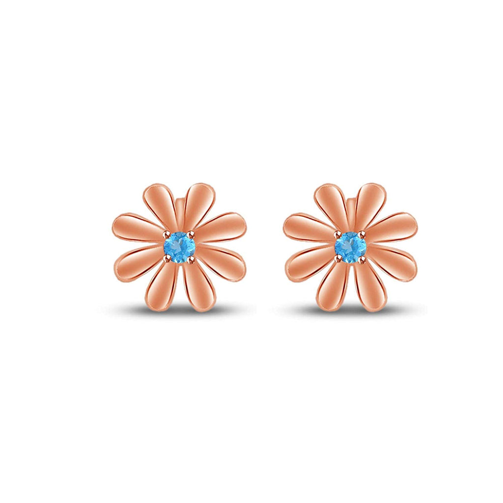 atjewels Round Cut Blue Aquamarine 14k Rose Gold Over .925 Sterling Silver Flower Stud Earrings Girls & Wome's For MOTHER'S DAY SPECIAL OFFER - atjewels.in