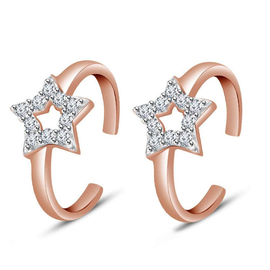 atjewels 18K Rose Gold Over Solid 925 Sterling Silver Round White CZ Star ToeRing Available In Pair For Women's - atjewels.in