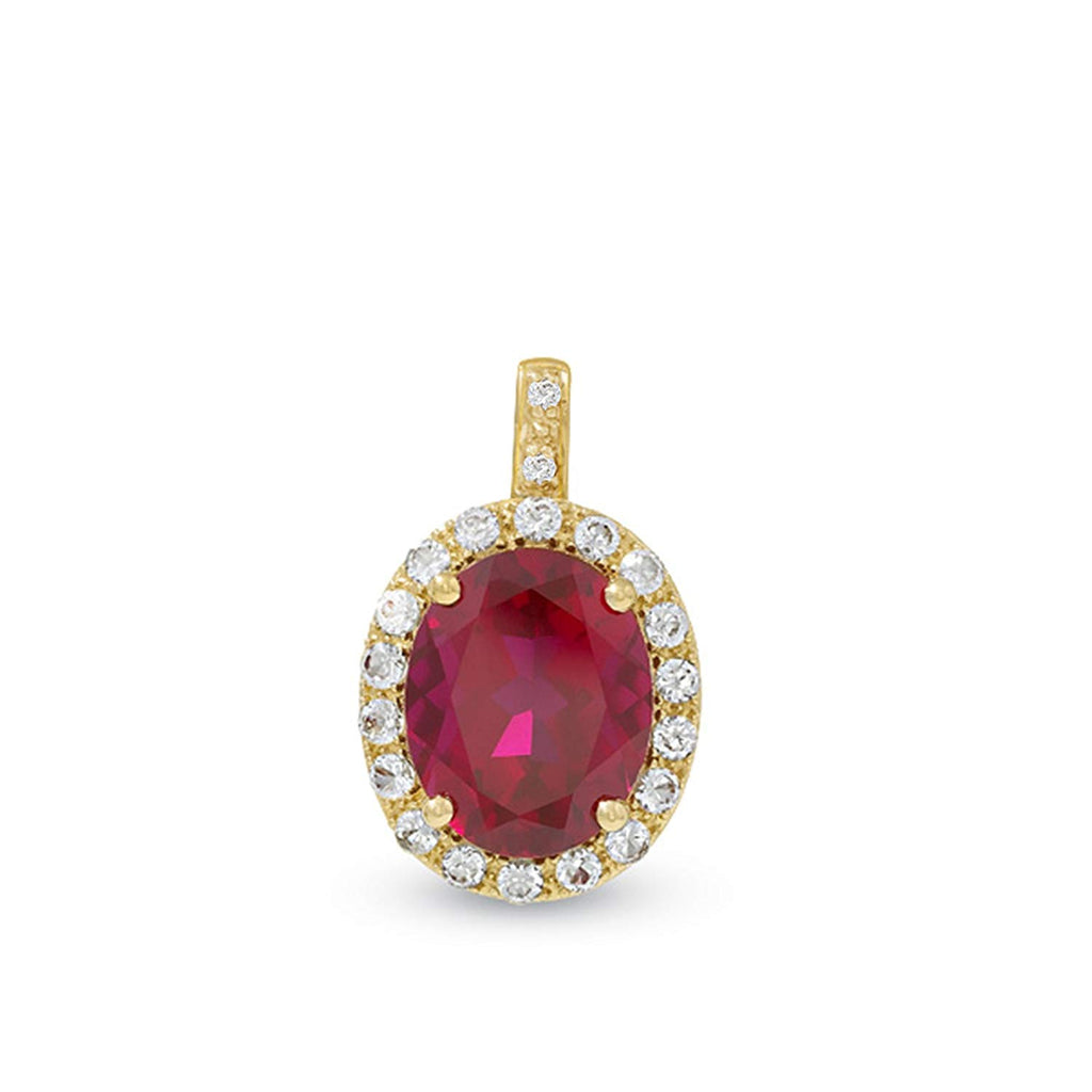 atjewels 14K Yellow Gold Over 925 Sterling Silver Oval Pink Sapphire & Round White Zirconia Halo Pendant Without Chain MOTHER'S DAY SPECIAL OFFER - atjewels.in