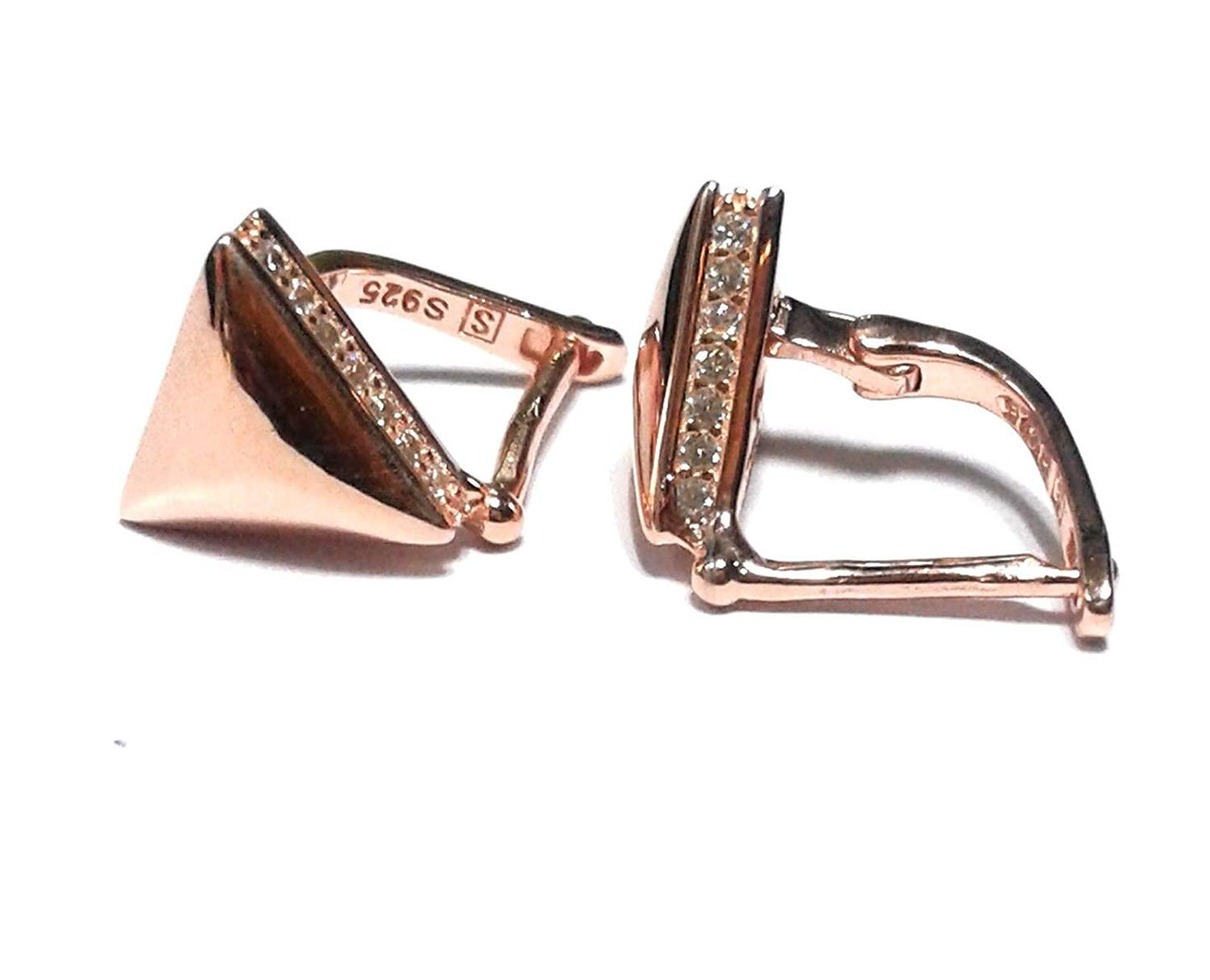 atjewels Round Cut White CZ 14k Rose Gold Over 925 Sterling Silver Triangle Hoop Earrings For Girl's and Women's For MOTHER'S DAY SPECIAL OFFER - atjewels.in