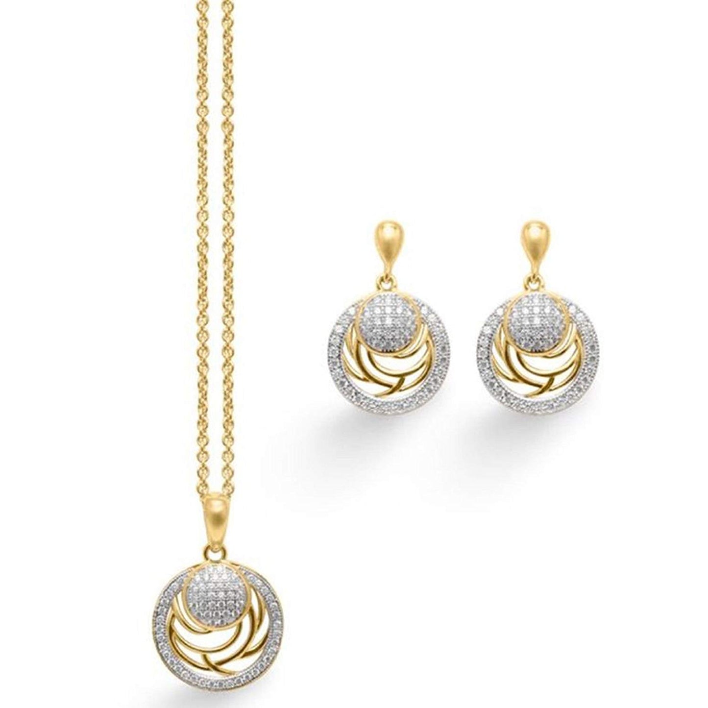 atjewels Round Cut White CZ 14k Yellow Gold Over .925 Sterling Silver Fashion Pendant & Earrings For Girl's & Women's - atjewels.in