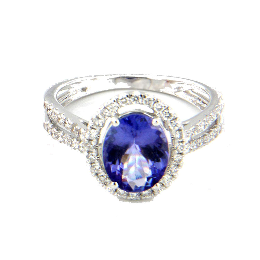 atjewels Solid 18K White Gold Over Sterling Silver Oval Cut Blue Sapphire and White CZ Engagement Ring MOTHER'S DAY SPECIAL OFFER - atjewels.in