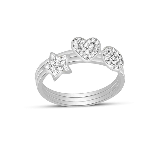 atjewels Round White Zirconia 14K White Gold Plated On 925 Sterling Silver Heart and Star Trio Ring MOTHER'S DAY SPECIAL OFFER - atjewels.in