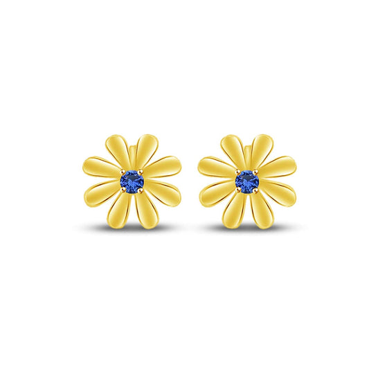 atjewels Round Cut Blue Sapphire 14k Yellow Gold Over .925 Sterling Silver Flower Stud Earrings Girls & Wome's For MOTHER'S DAY SPECIAL OFFER - atjewels.in
