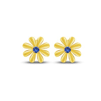 atjewels Round Cut Blue Sapphire 14k Yellow Gold Over .925 Sterling Silver Flower Stud Earrings Girls & Wome's For MOTHER'S DAY SPECIAL OFFER - atjewels.in