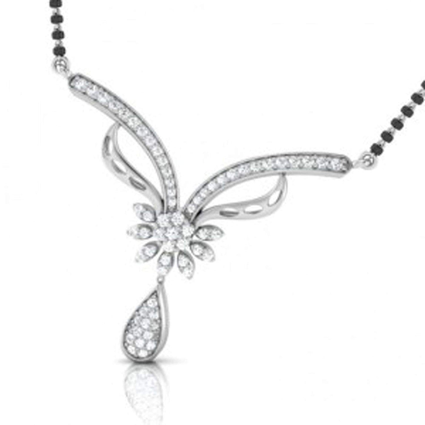 atjewels Round Cut White CZ .925 Sterling Silver Drop Mangalsutra Tanmaniya Pendant For Women's MOTHER'S DAY SPECIAL OFFER - atjewels.in