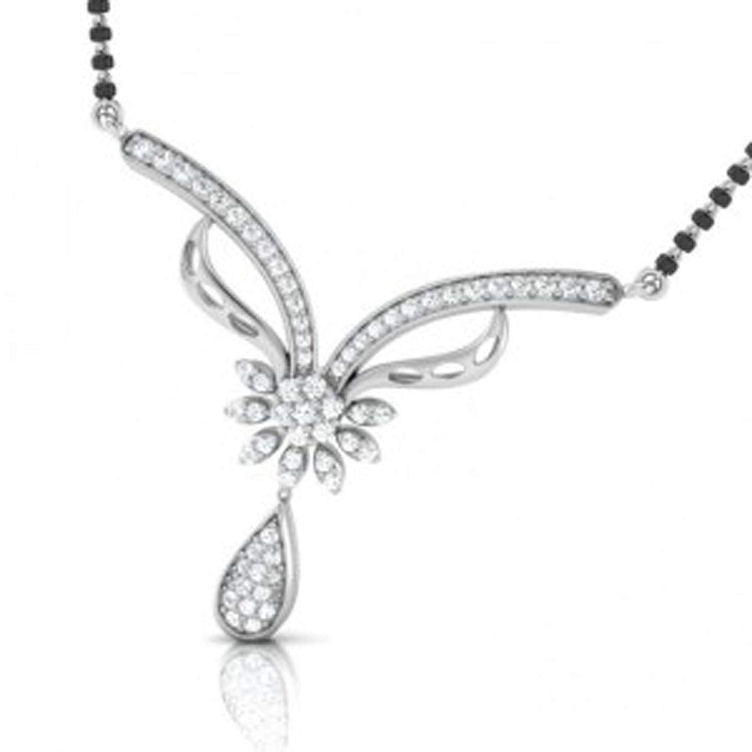 atjewels Round Cut White CZ .925 Sterling Silver Drop Mangalsutra Tanmaniya Pendant For Women's MOTHER'S DAY SPECIAL OFFER - atjewels.in