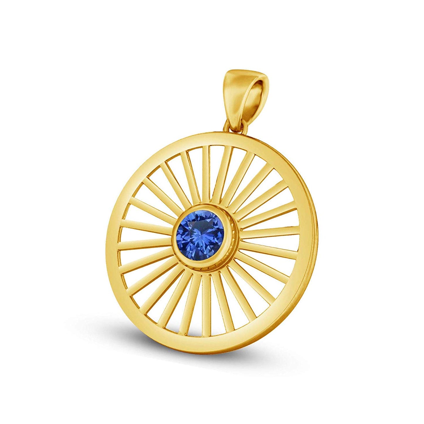 atjewels 14K White Gold Plated .925 Sterling Silver Ashok Chakra Pendant With Gemstone Veriation MOTHER'S DAY SPECIAL OFFER - atjewels.in