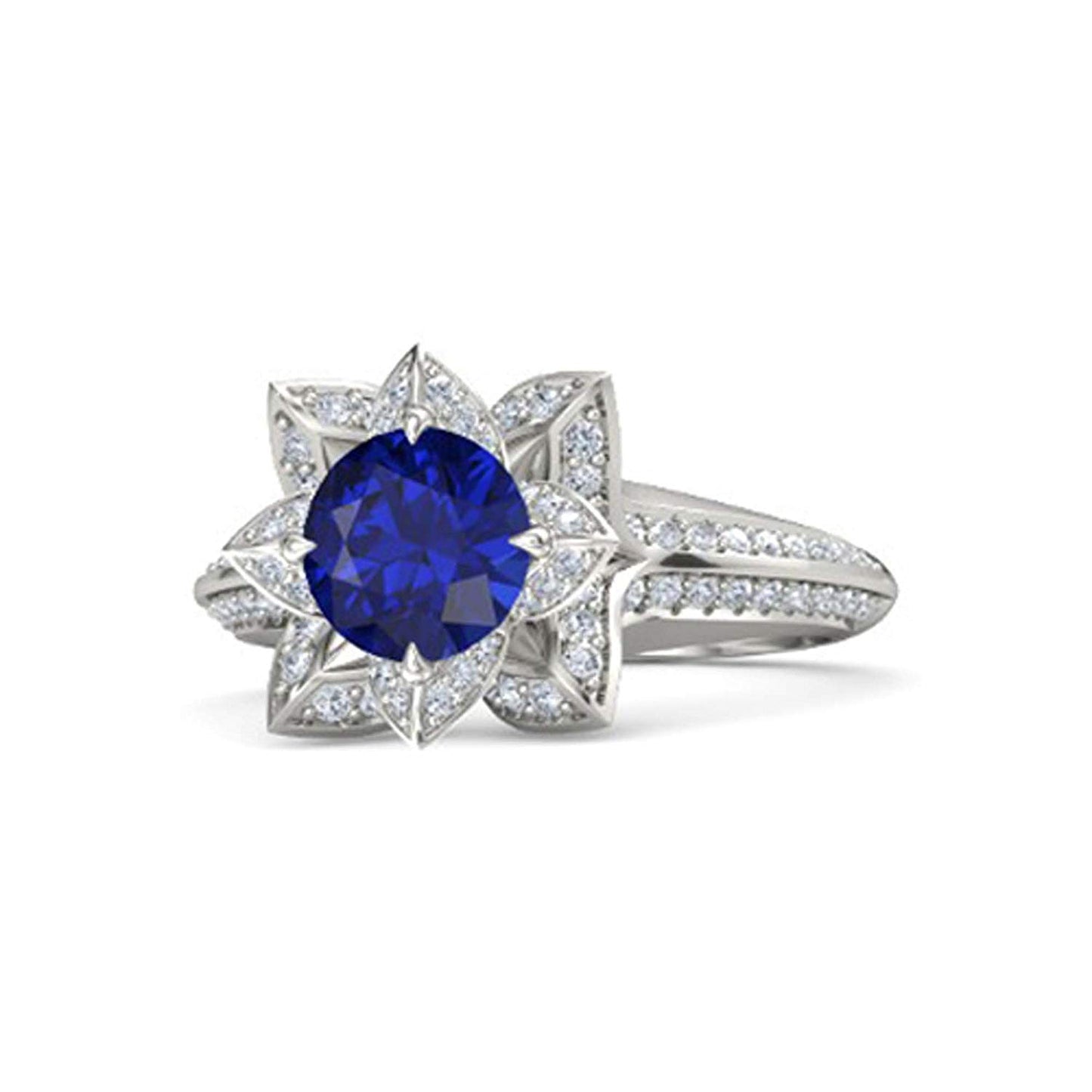atjewels 925 Sterling Silver Round Cut Multi-Color Gemstone With White Czubic Zircon Lotus Ring For Women's MOTHER'S DAY SPECIAL OFFER - atjewels.in