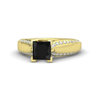 Princess Cut Black CZ Yellow Gold Plated 925 Sterling Silver  Princess J Engagement Ring MOTHER'S DAY SPECIAL OFFER - atjewels.in