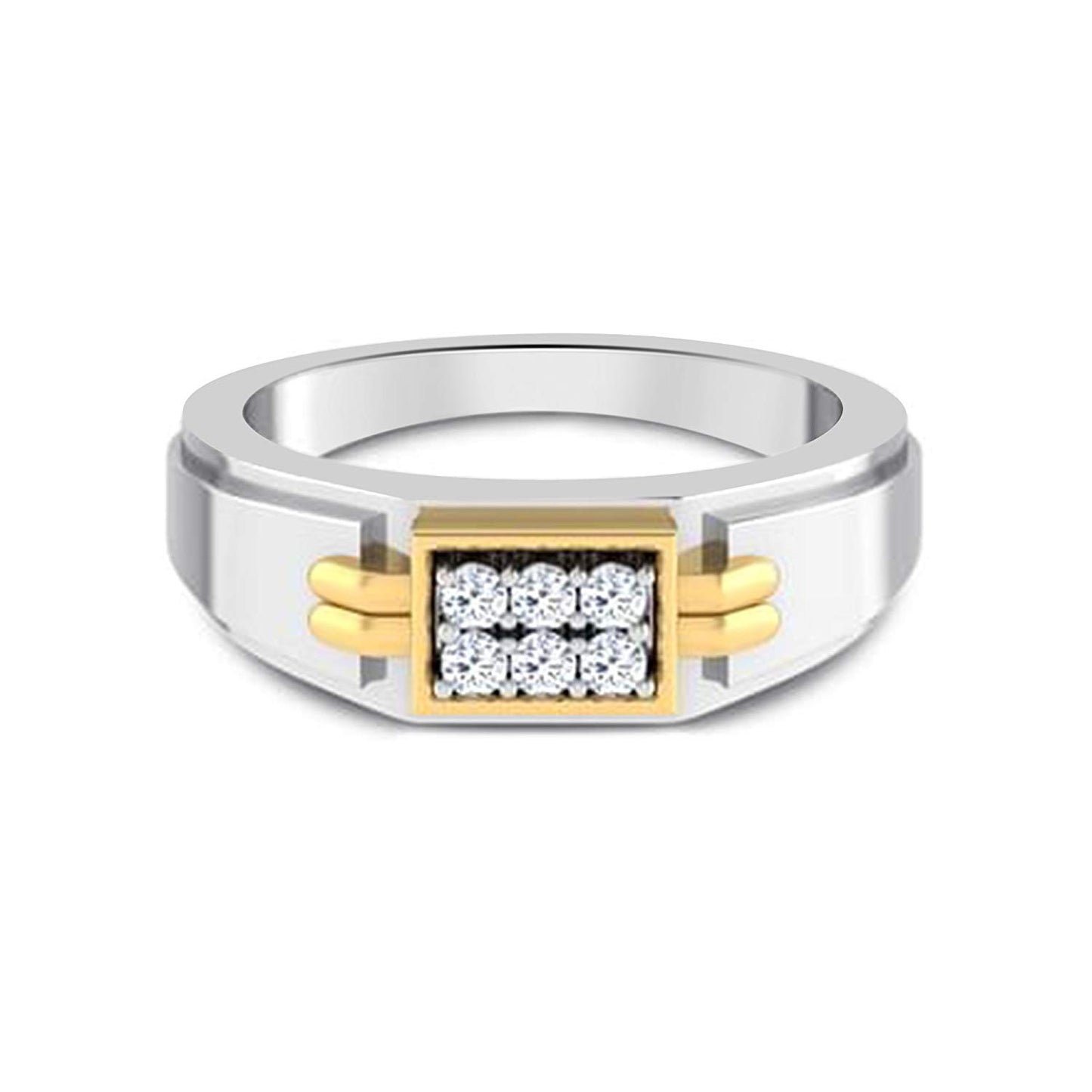 atjewels Two Tone Plated Round Cut White CZ Engagement Ring in Solid 925 Sterling Silver For Men's MOTHER'S DAY SPECIAL OFFER - atjewels.in