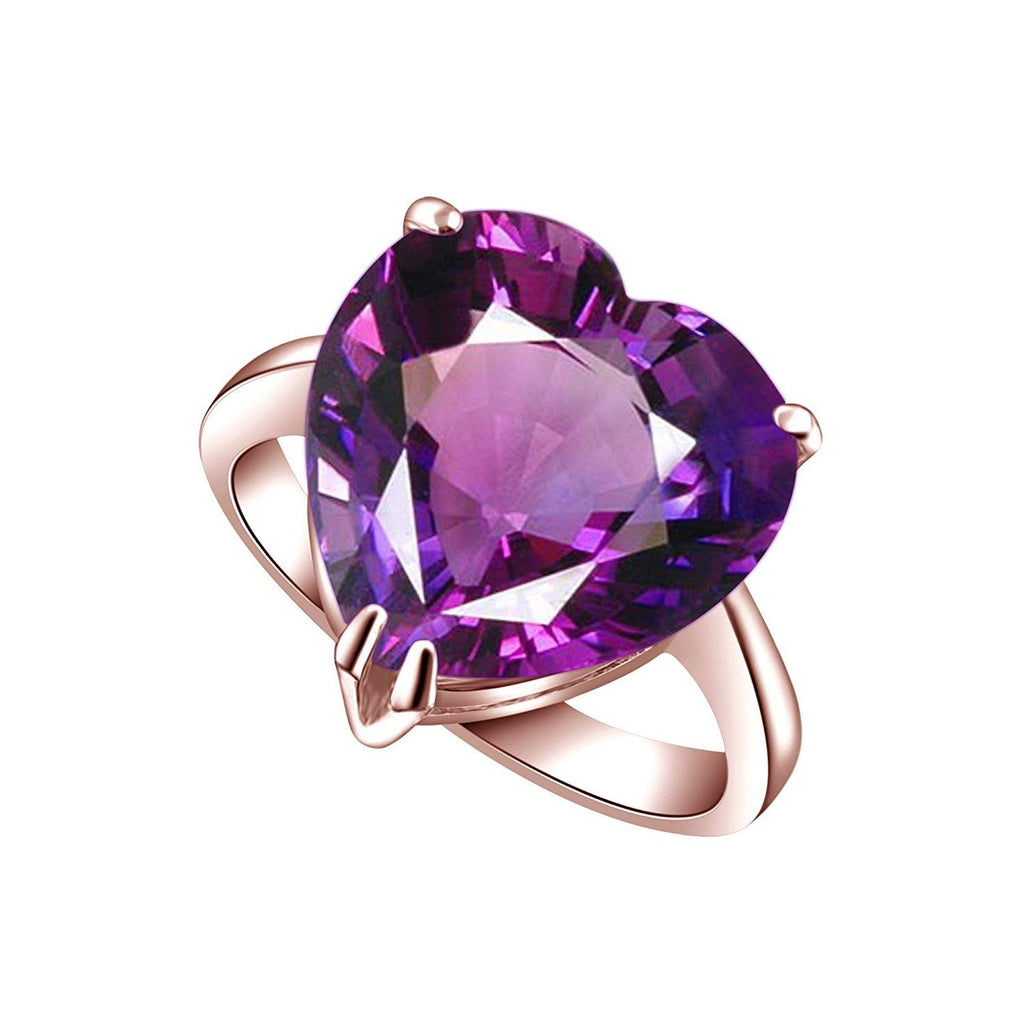 atjewels Heart Cut Amethyst 14k Rose Gold Plated Sterling Silver Heart Ring For Women's & Girl's MOTHER'S DAY SPECIAL OFFER - atjewels.in